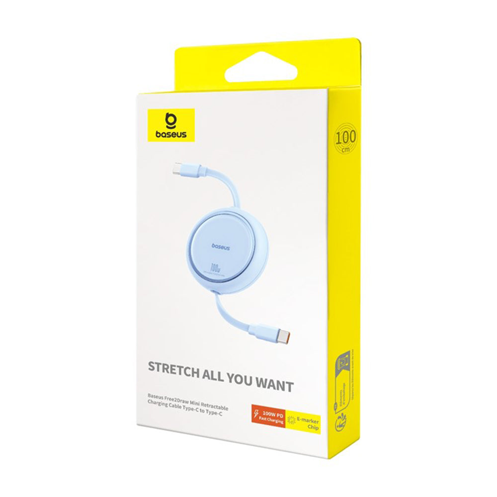 Data- en Oplaadkabel USB-C - USB-C Baseus Free2Draw Mini Intrekbaar, 100W, 1m, Blauw P10364500311-00