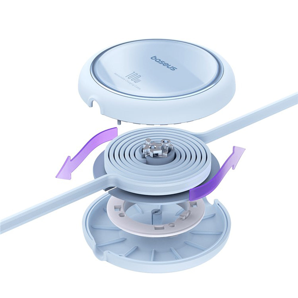 Data- en Oplaadkabel USB-C - USB-C Baseus Free2Draw Mini Intrekbaar, 100W, 1m, Blauw P10364500311-00