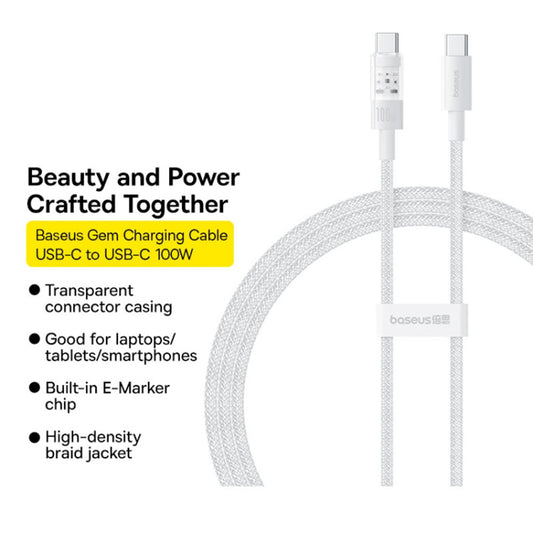 Câble de Données et de Charge USB-C - USB-C Baseus Gem, 100W, 1m, Blanc P10373000211-00