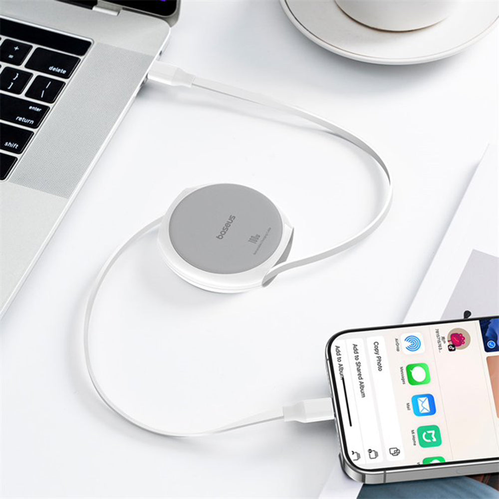 Câble de Données et de Charge USB-C - USB-C Baseus Pathfinder Rétractable, 100W, 1m, Blanc P10368400211-00