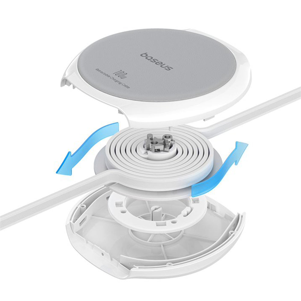 Câble de Données et de Charge USB-C - USB-C Baseus Pathfinder Rétractable, 100W, 1m, Blanc P10368400211-00