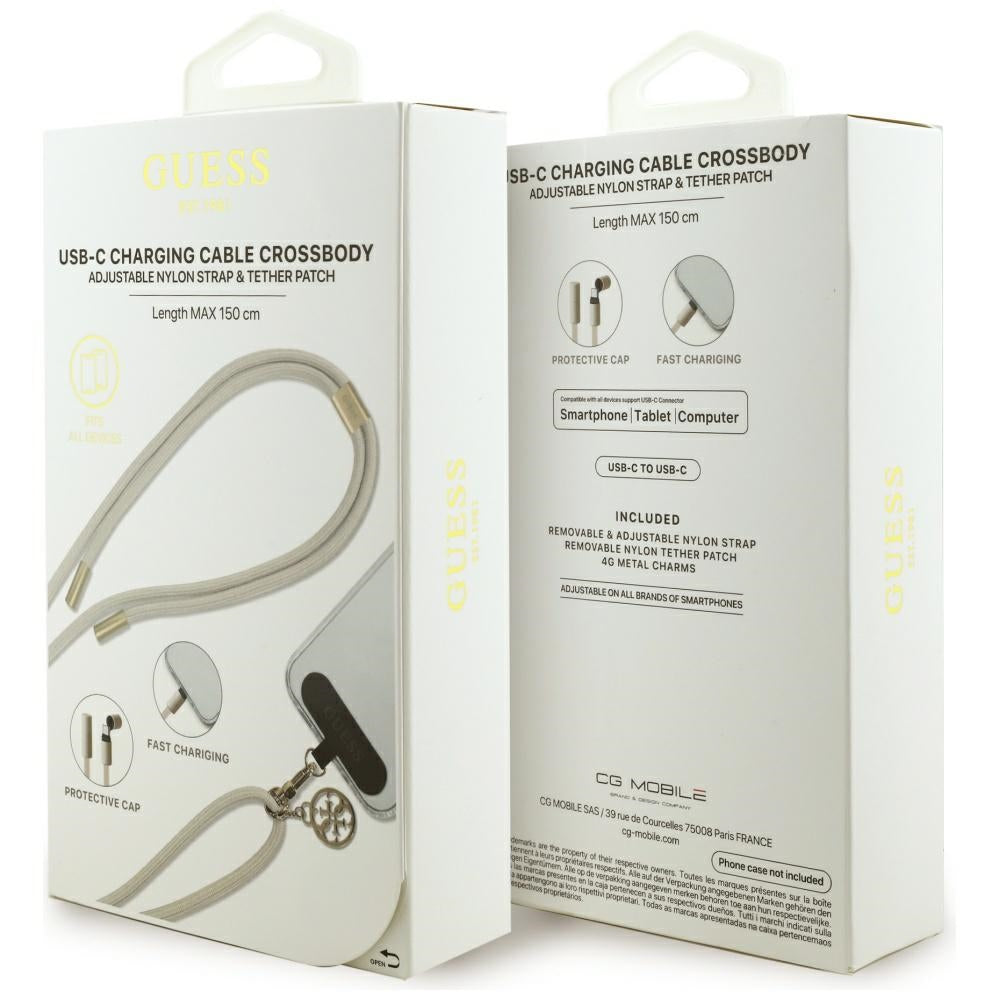 USB-C - USB-C Data- en Oplaadkabel Guess CBDY 4G Charm, 100W, 1.5m, Beige