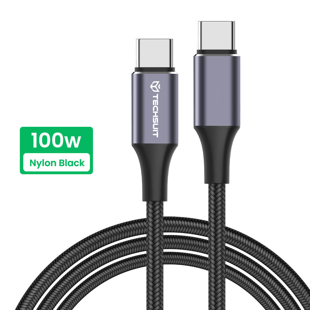 Câble de Données et de Charge USB-C - USB-C Techsuit PCB018, 100W, 1m, Noir