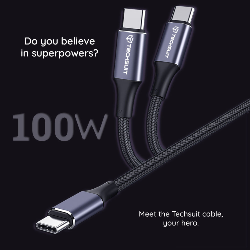 Câble de Données et de Charge USB-C - USB-C Techsuit PCB018, 100W, 1m, Noir
