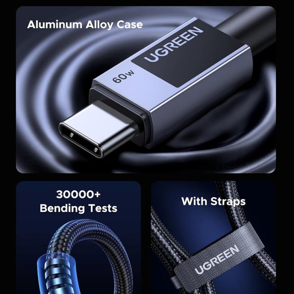 USB-C Data- en Oplaadkabel - USB-C UGREEN L524, 60W, 1m, Gri