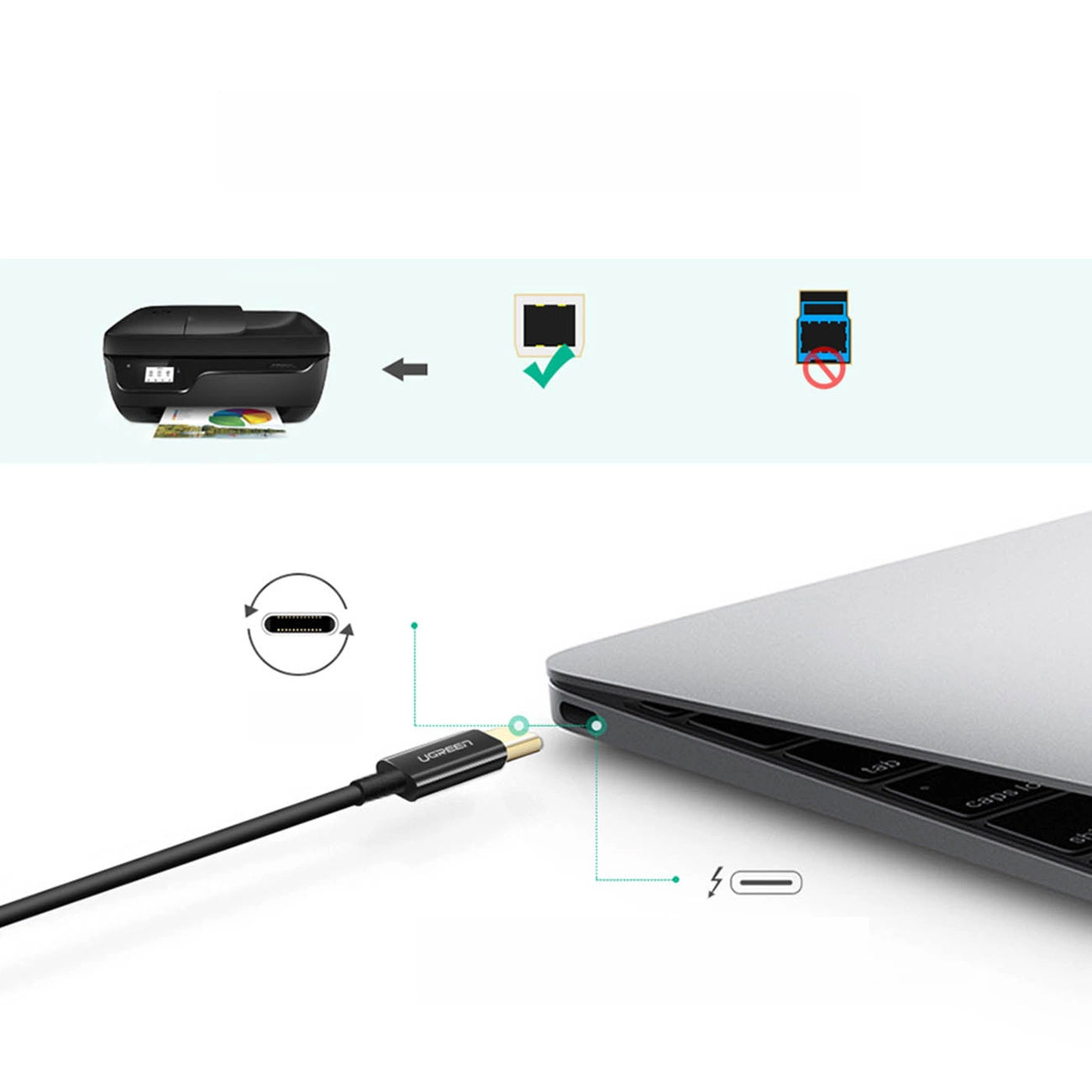 Druckerkabel UGREEN US241, USB-C - USB-B, 2m, Schwarz