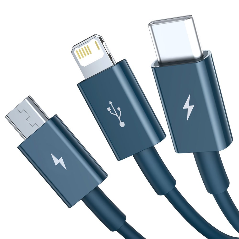 Oplaadkabel USB-A - Lightning / microUSB / USB-C Baseus Superior 3in1 Series, 20W, 1,5m, Blauw CAMLTYS-03