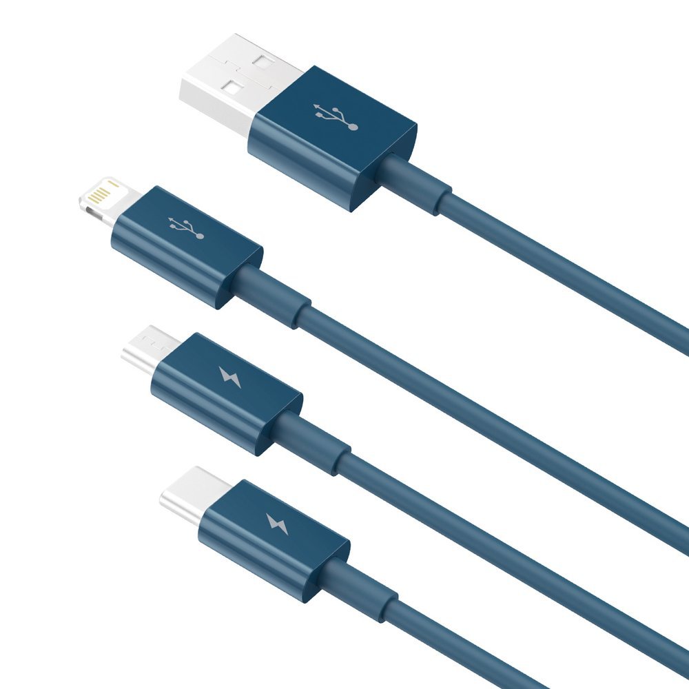 Oplaadkabel USB-A - Lightning / microUSB / USB-C Baseus Superior 3in1 Series, 20W, 1,5m, Blauw CAMLTYS-03