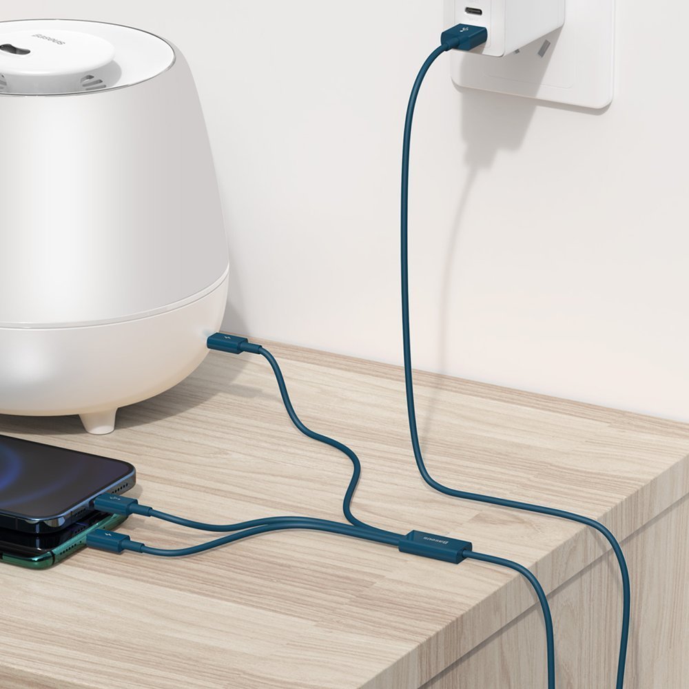 Oplaadkabel USB-A - Lightning / microUSB / USB-C Baseus Superior 3in1 Series, 20W, 1,5m, Blauw CAMLTYS-03