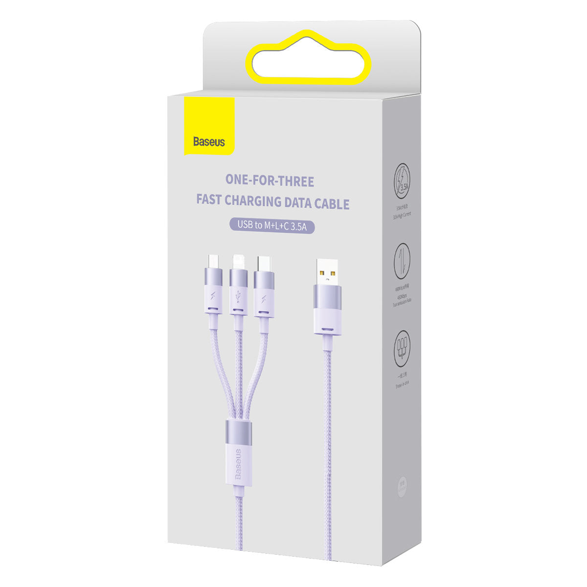 Oplaadkabel USB-A - Lightning / microUSB / USB-C Baseus StarSpeed 3in1, 20W, 1.2m, Paars CAXS000005