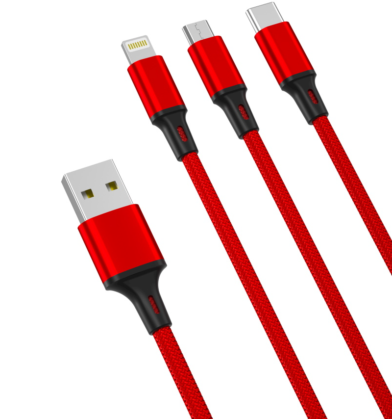 Ladekabel USB-A - Lightning / microUSB / USB-C XO Design NB173 3in1, 18W, 1.2m, Rot