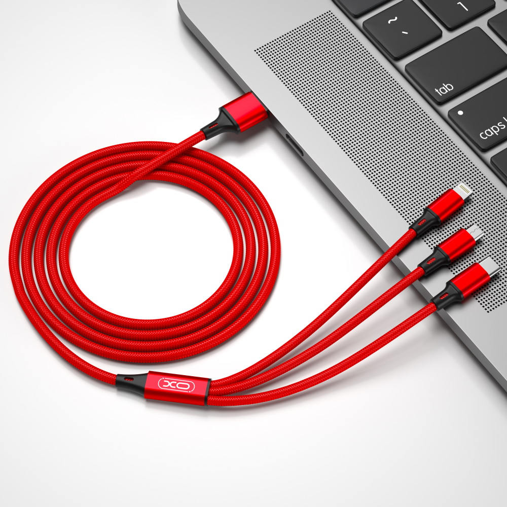 Ladekabel USB-A - Lightning / microUSB / USB-C XO Design NB173 3in1, 18W, 1.2m, Rot