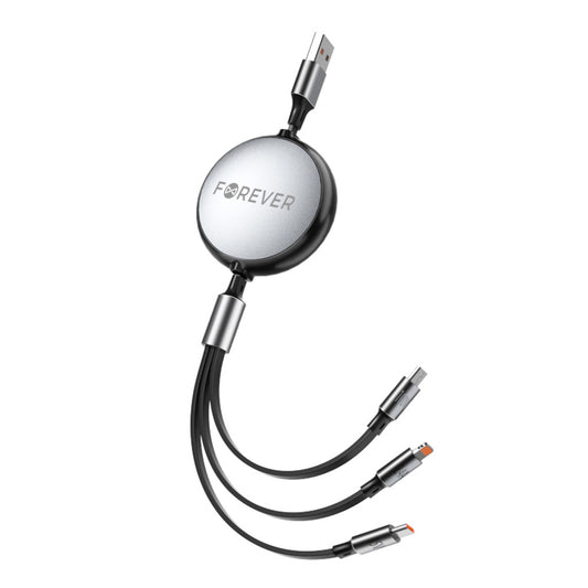Forever 3in1 USB-A - Lightning / 2 x USB-C Forever 3in1-Ladekabel, 100W, 1,2m, Schwarz