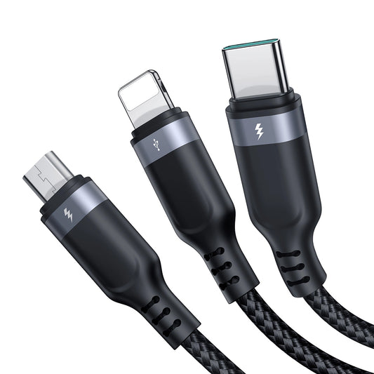 Câble de Chargement USB-A - Lightning / microUSB / USB-C Joyroom S-A18 3en1, 20W, 0.3m, Noir