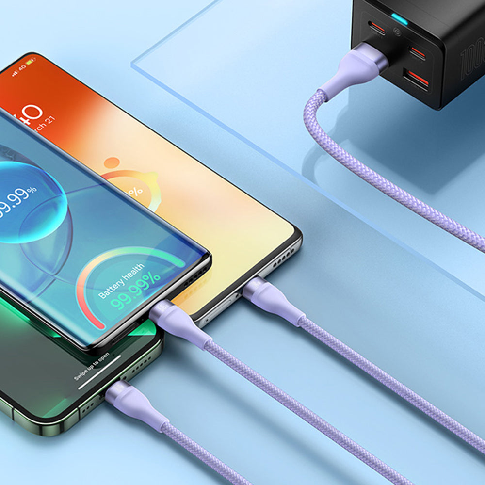 USB-A - Lightning / microUSB / USB-C Baseus Flash Series II 3in1 oplaadkabel, 66W, 1.2m, Paars CASS040005