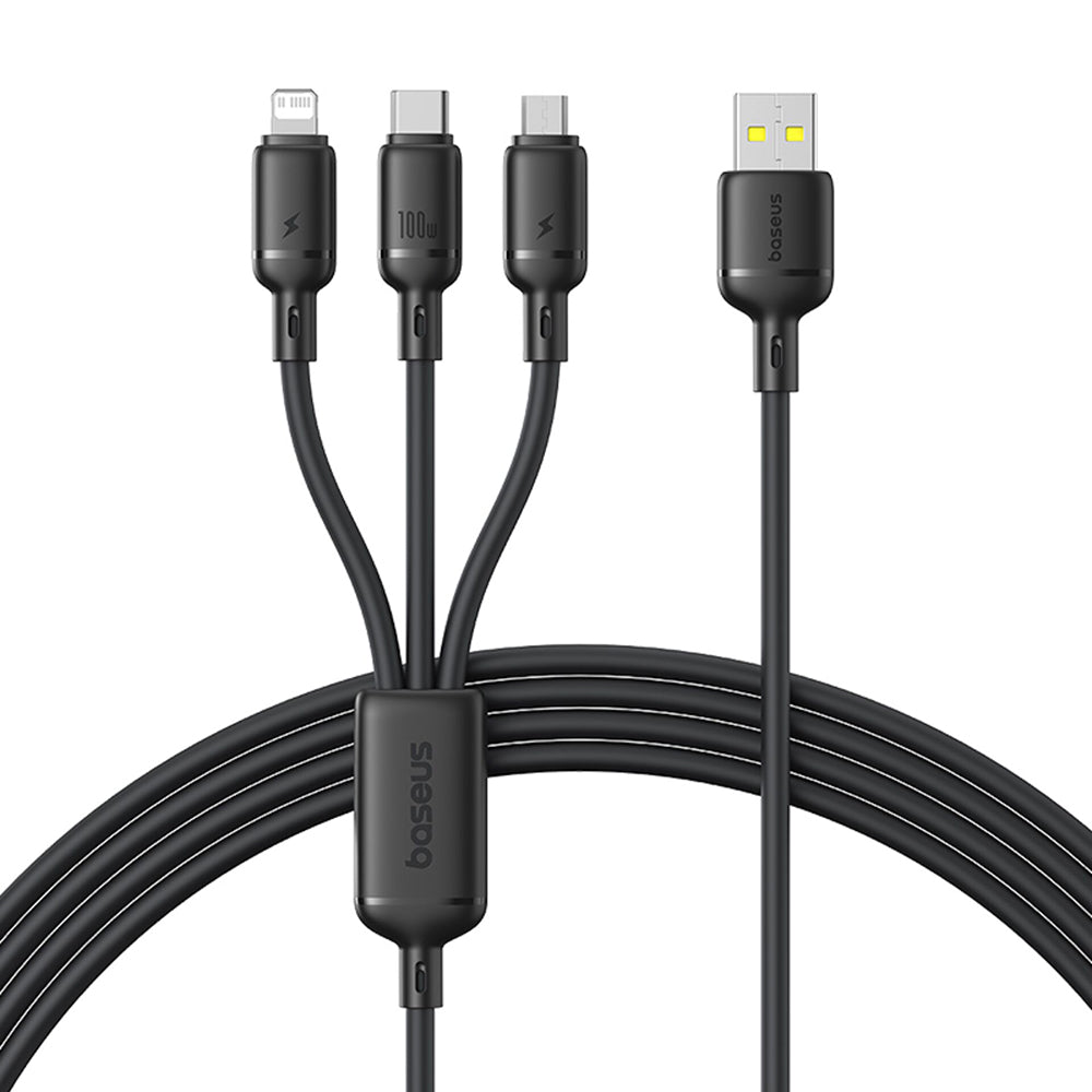 USB-A - Lightning / microUSB / USB-C Baseus Silky 3in1 Oplaadkabel, 100W, 1.5m, Zwart P10377705123-00