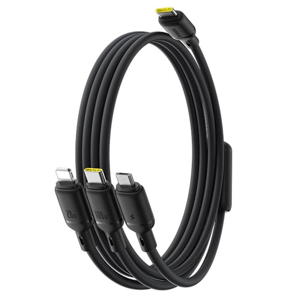 USB-C - Lightning / microUSB / USB-C Baseus Silky 3in1 Oplaadkabel, 100W, 1.5m, Zwart P10376303121-01