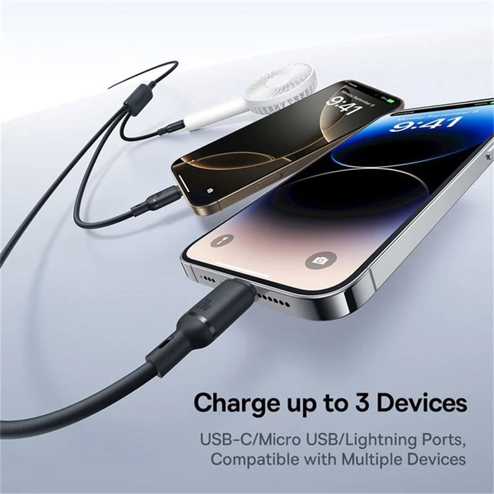 USB-C - Lightning / microUSB / USB-C Baseus Silky 3in1 Oplaadkabel, 100W, 1.5m, Zwart P10376303121-01