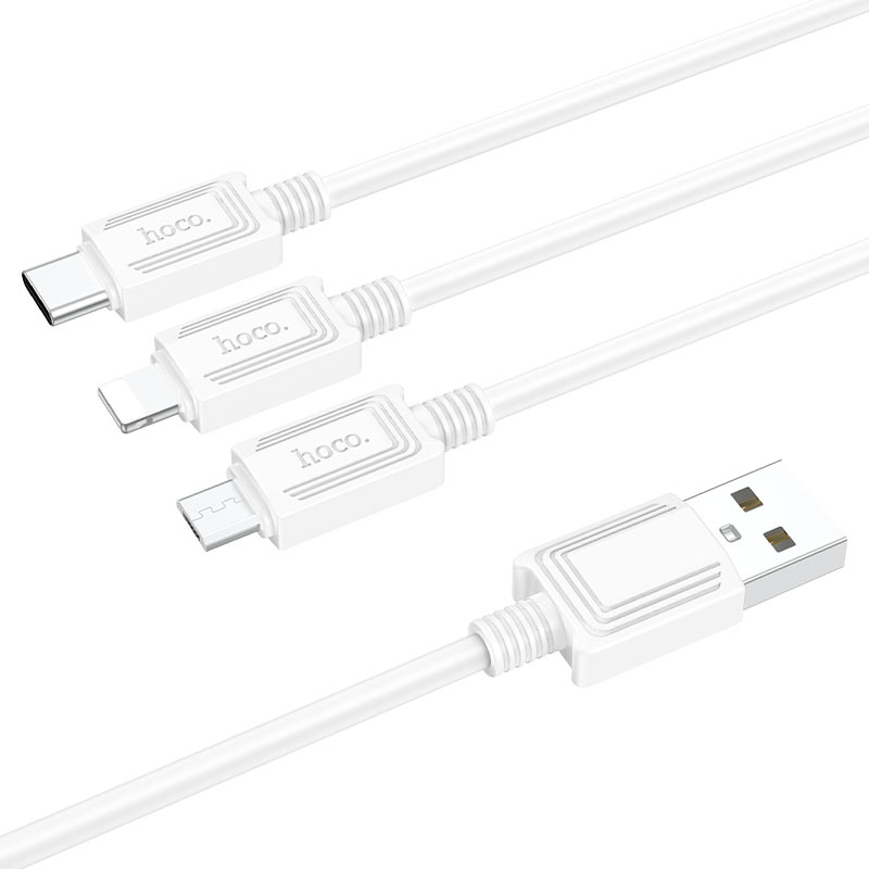USB-A - Lightning / microUSB / USB-C Oplaadkabel HOCO X74 3in1, 18W, 1m, Wit
