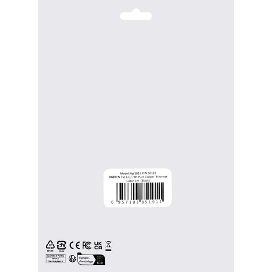Câble réseau UGREEN NW101, UTP, Cat6, 1m, Noir