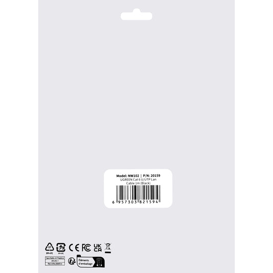 Câble réseau UGREEN NW102, UTP, Cat6, 1m, Noir