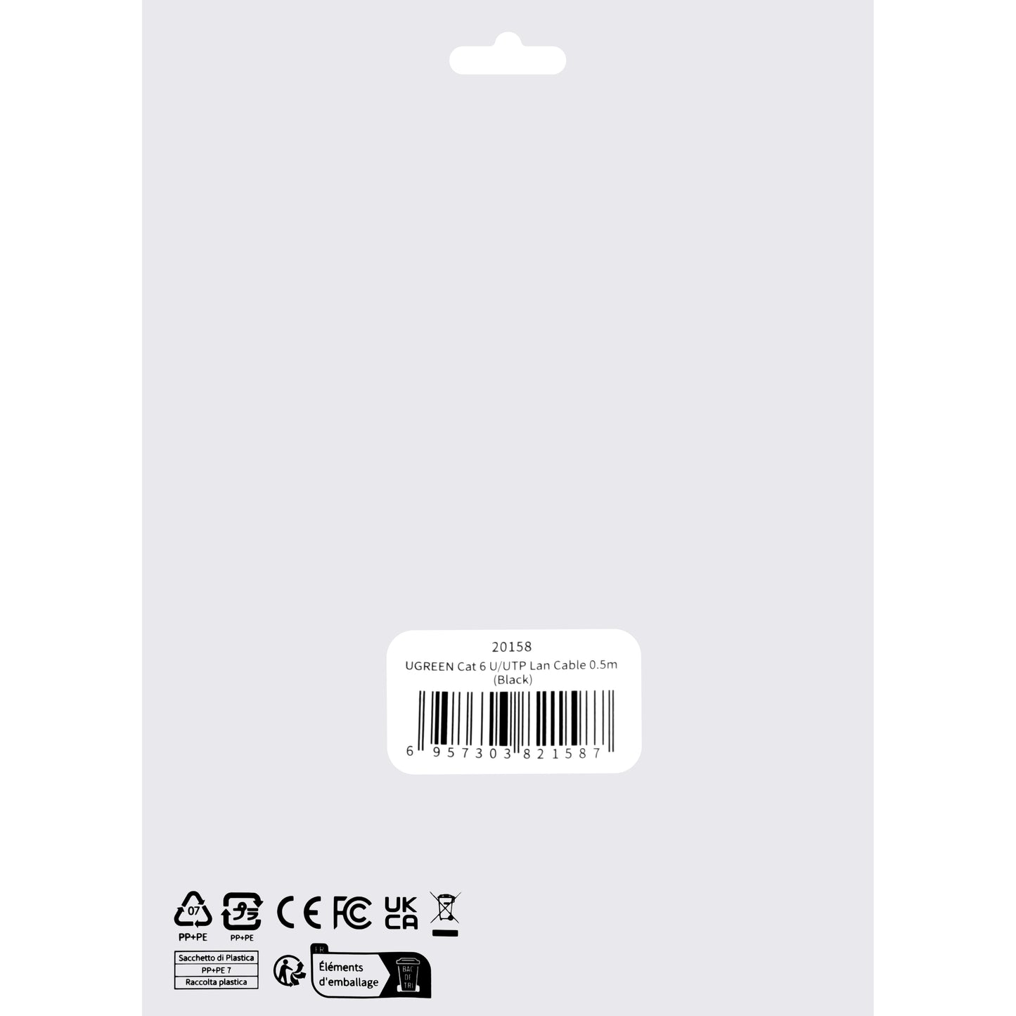 UGREEN NW102 Netwerkkabel, UTP, Cat6, 0.5m, Zwart