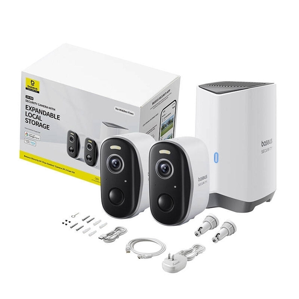 Baseus N1 Plus Bewakingscamera, Wi-Fi, 2K, IP67, Buiten, Set van 2 stuks S0TY002131