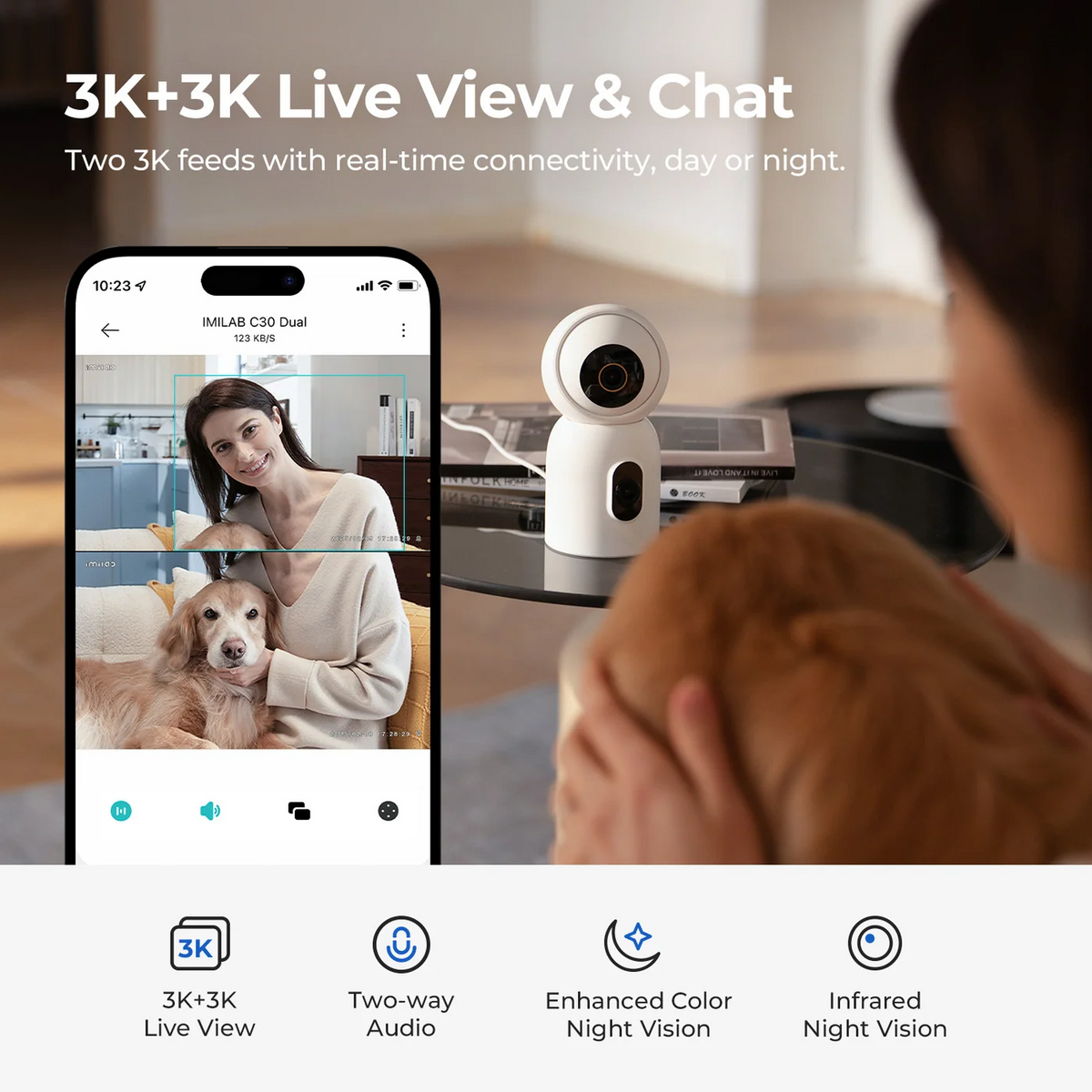 Caméra de surveillance iMILAB C30 Dual, Wi-Fi, 3K, intérieur CMSXJ111A