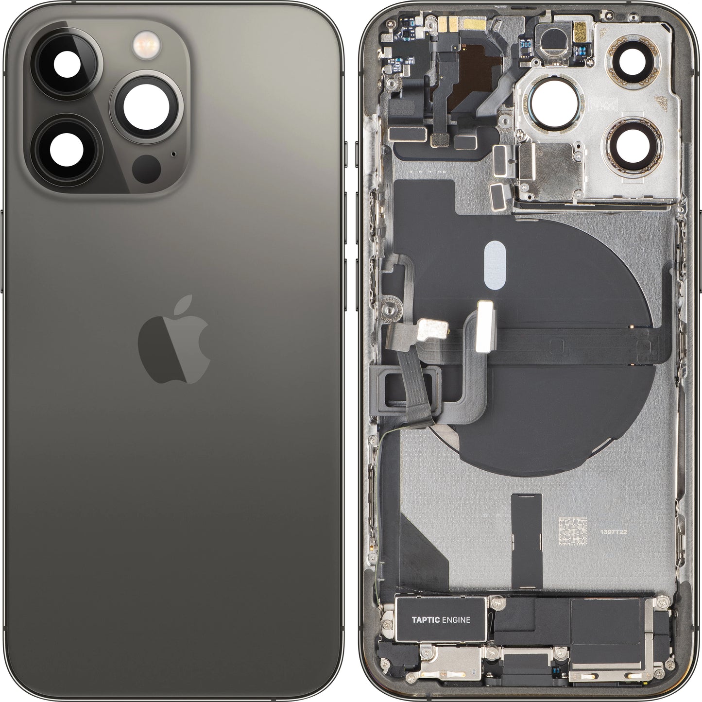 Couvercle de batterie Apple iPhone 13 Pro, avec boîtier intermédiaire, pièces complètes, Noir (Graphite), Échange