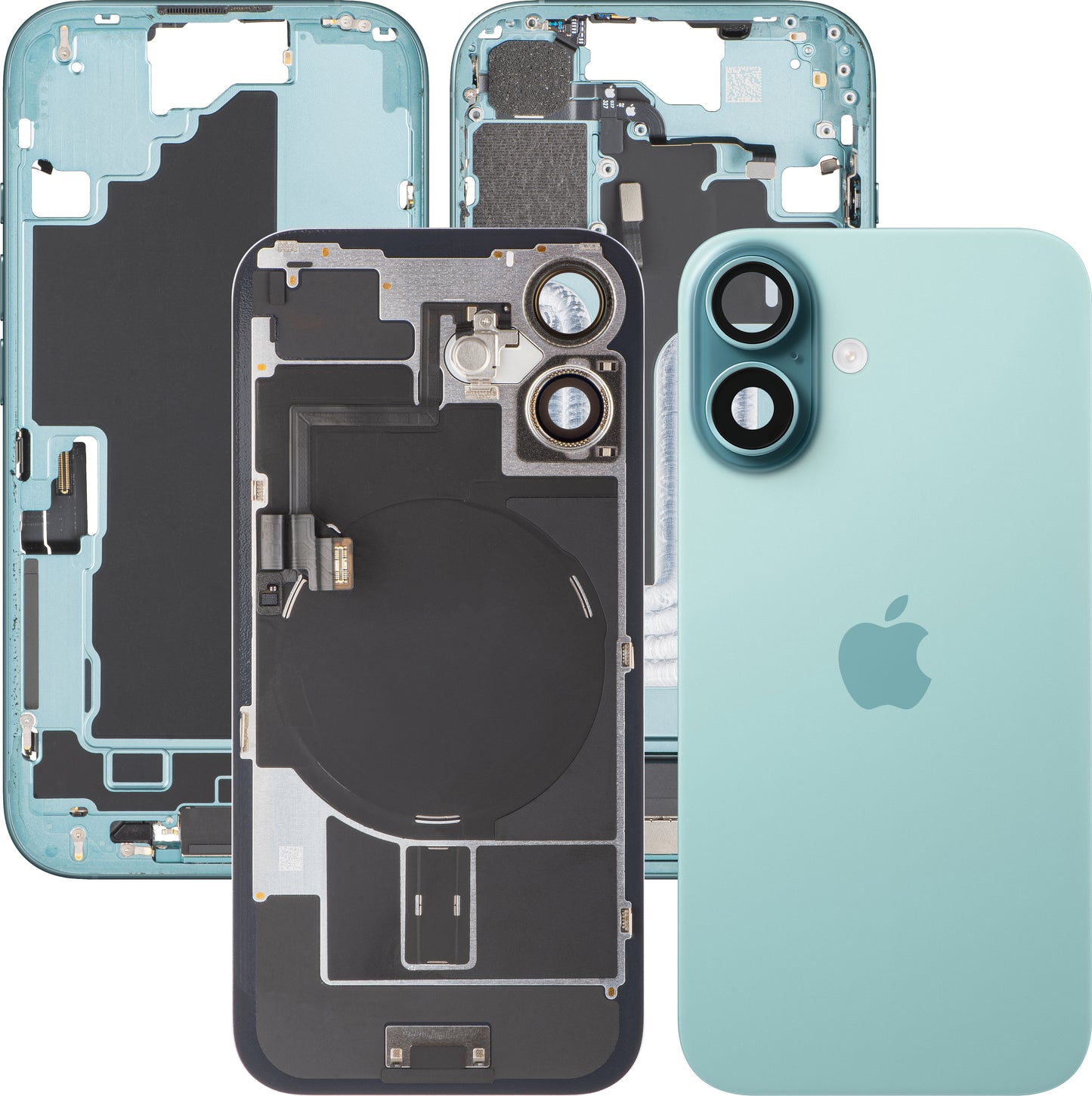 Batterijdeksel Apple iPhone 16, Met Middenbehuizing, Volledige Onderdelen, Groen (Teal), Swap