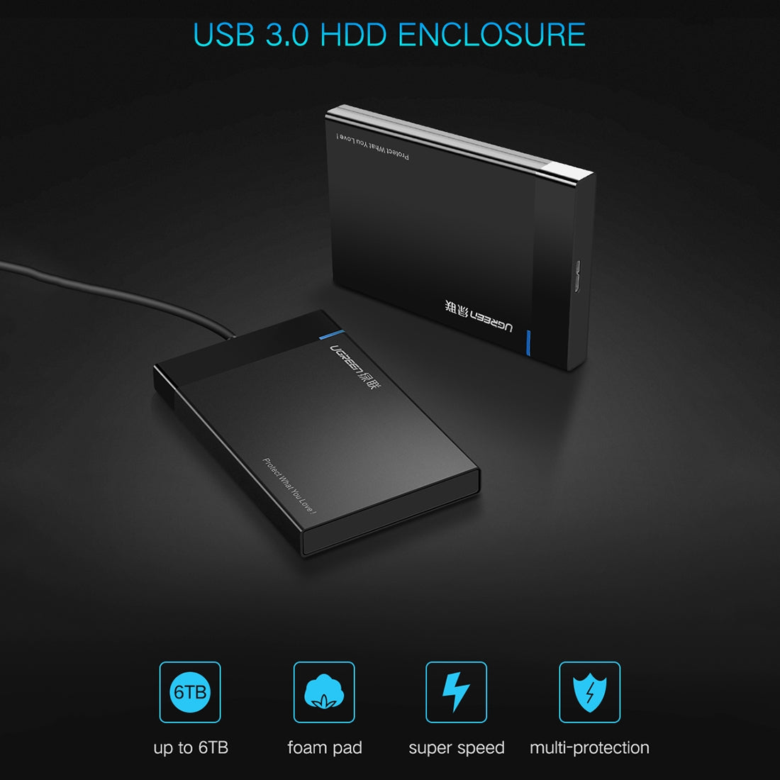 Rack UGREEN US221 pour HDD / SSD SATA 2.5 pouces, USB 3.0, Noir