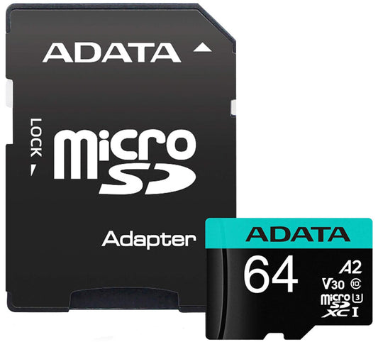 Geheugenkaart microSDXC Adata Premier Pro, 64Gb, Klasse 10 / UHS-1 U3, Met Adapter AUSDX64GUI3V30SA2-RA1