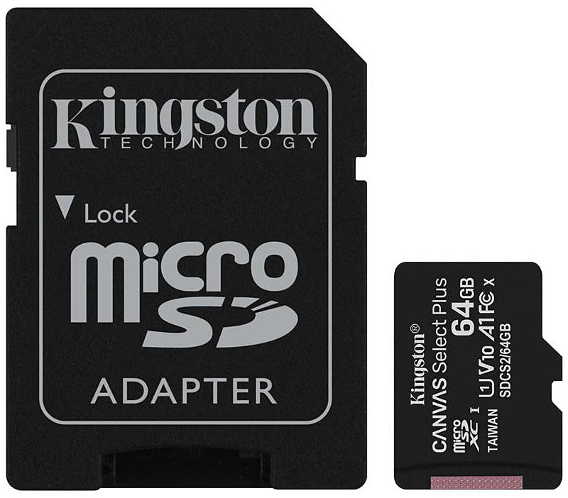 Kingston Canvas Canvas Select Plus Android A1, 64Gb, Klasse 10 / UHS-1 U1, microSDXC Speicherkarte Kingston Canvas Select Plus Android A1, 64Gb, Klasse 10 / UHS-1 U1, mit SDCS2/64GB Adapter