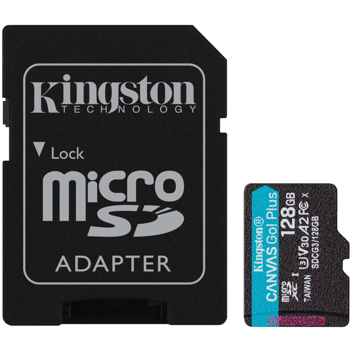 Carte mémoire microSDXC Kingston Canvas Go Plus, 128 Go, Classe 10 / UHS-1 U3, avec adaptateur SDCG3/128 Go