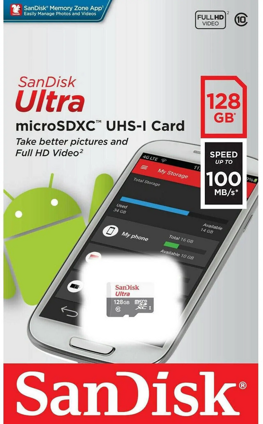 SanDisk Ultra microSDXC Memory Card, 128Gb, Class 10 SDSQUNR-128G-GN3MN
