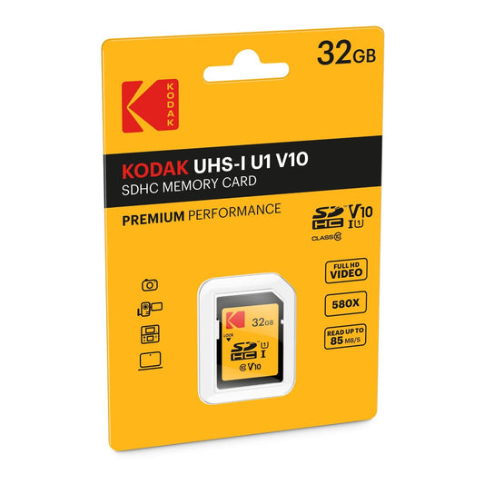 SDHC Geheugenkaart Kodak Premium Performance, 32Gb, Klasse 10 / UHS-1 U1 EKMSD32GHC10K