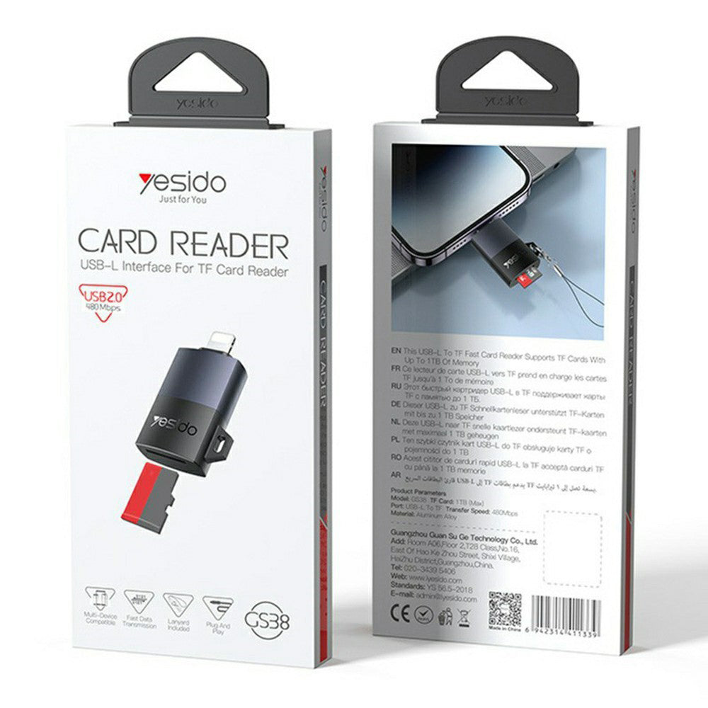 Lecteur de carte Lightning Yesido GS38, microSD, Gris