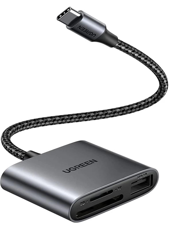 Kaartlezer USB-C UGREEN CM387, USB-A (OTG) - SD - microSD, Zwart