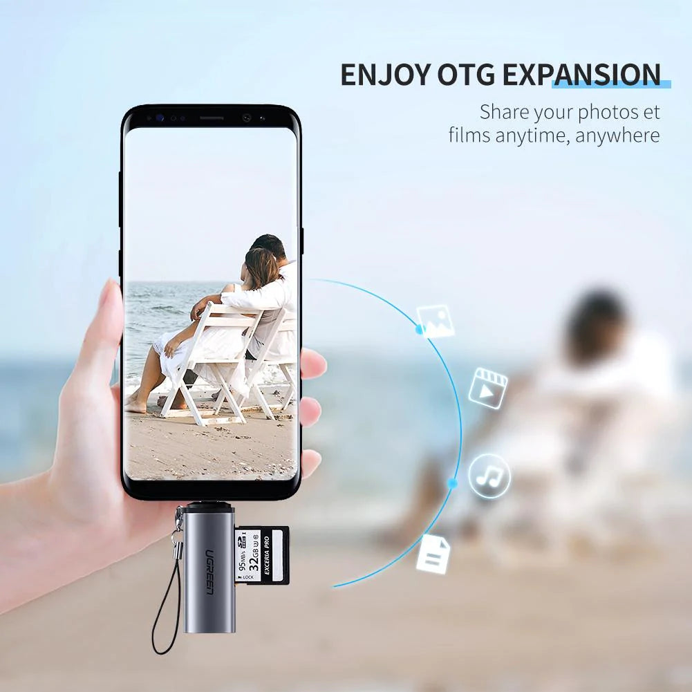 Kaartlezer USB-C UGREEN CM184, SD - microSD, Grijs