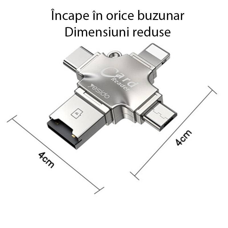 Lecteur de carte USB / USB-C / Lightning / microUSB Yesido GS13, microSD, Argenté