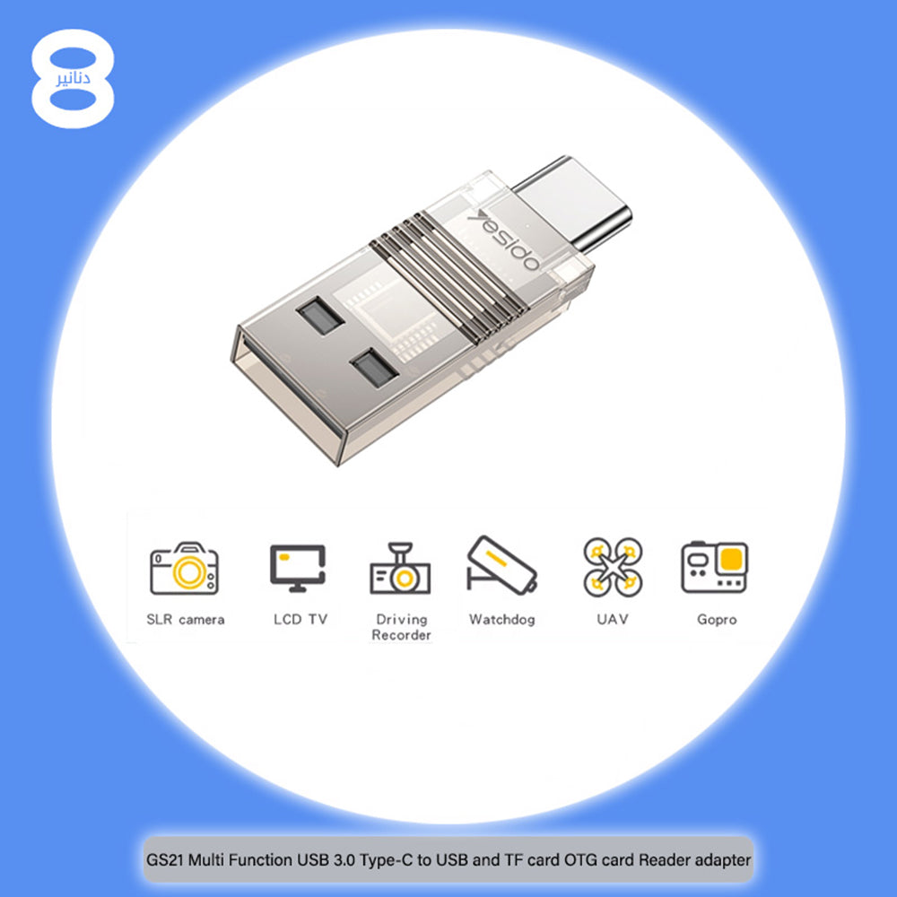 USB / USB-C Kaartlezer Yesido GS21, microSD, Transparant