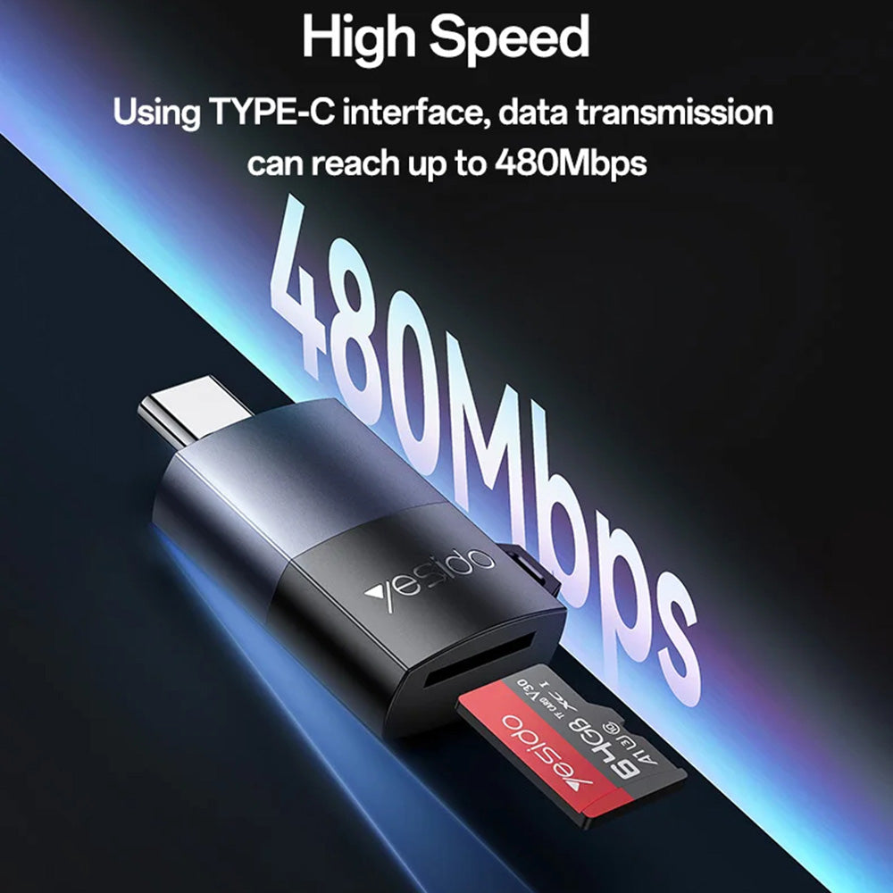 USB-C Kartenleser Yesido GS37, microSD, Schwarz
