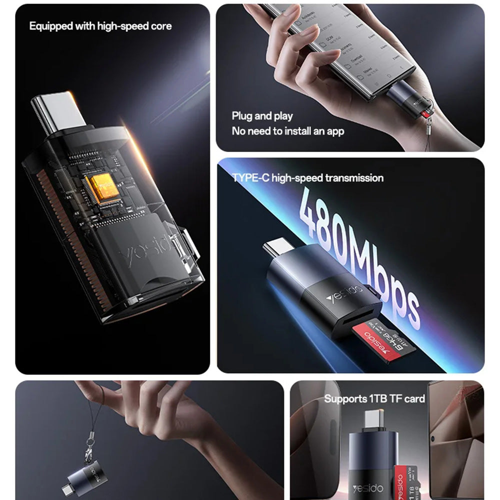 USB-C Kartenleser Yesido GS37, microSD, Schwarz