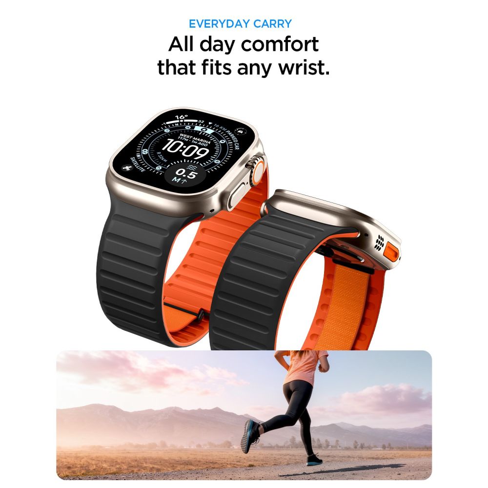 Spigen Athlex Air M Armband für Apple Watch 49mm / 46mm / 45mm / 44mm Serie, Schwarz Orange AMP11534