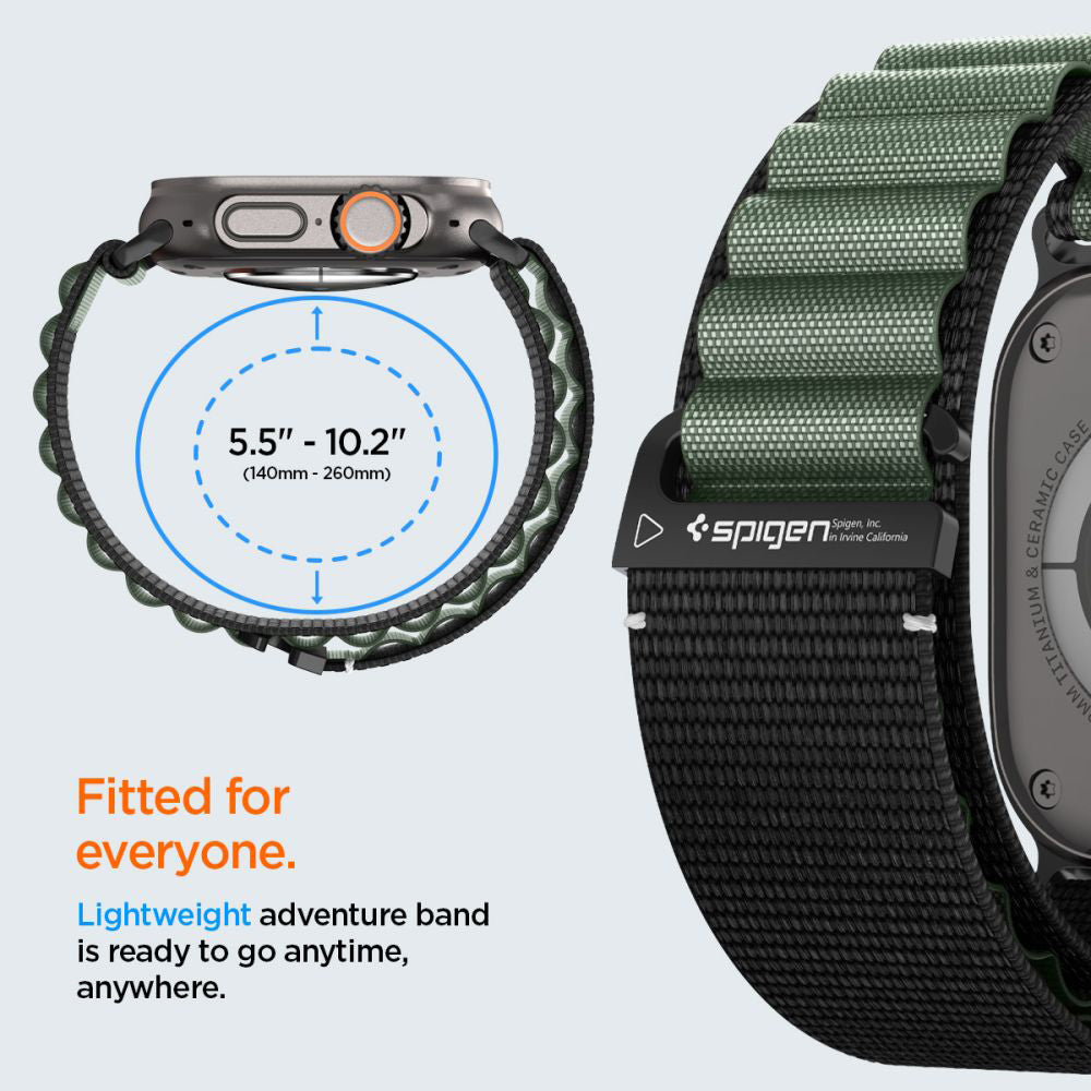 Spigen WBF1 Strap for Apple Watch 49mm / 46mm / 45mm / 44mm Series, Black Green AMP10223