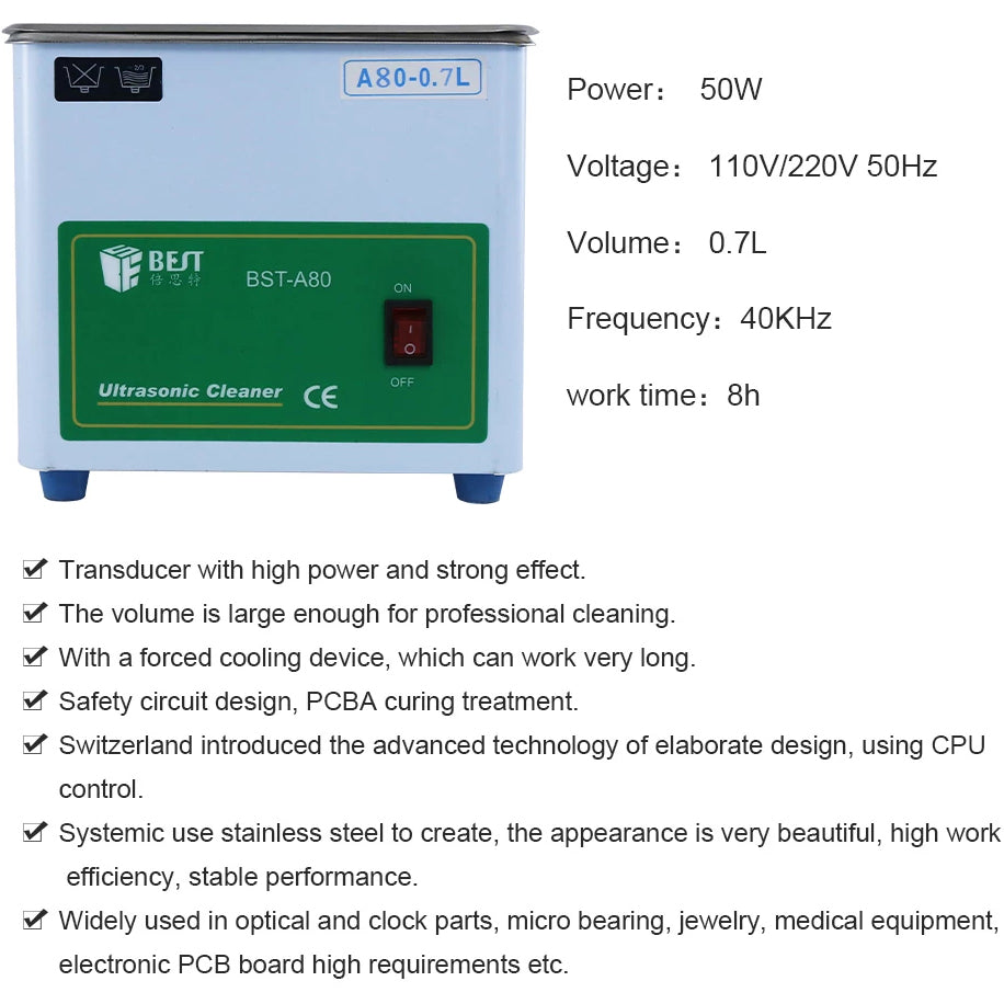 Best BST-A80 Ultraschallreiniger 0.7L | 50W | 40kHz | Edelstahl