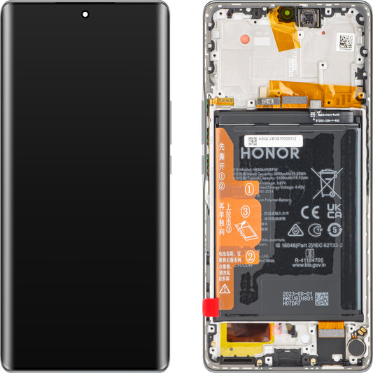 Touchscreen scherm Honor Magic5 Lite, met frame en batterij, Titanium Zilver, Service Pack 0235AEMY