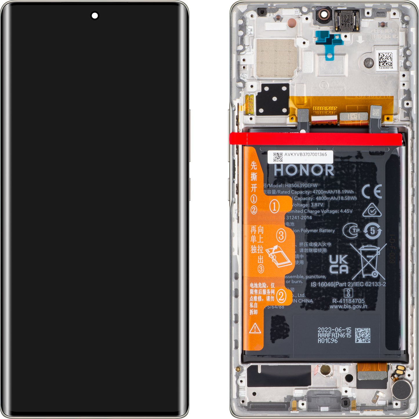 Beeldscherm met touchscreen Honor 70, met frame en batterij, kristalzilver, Service Pack 0235ACMG