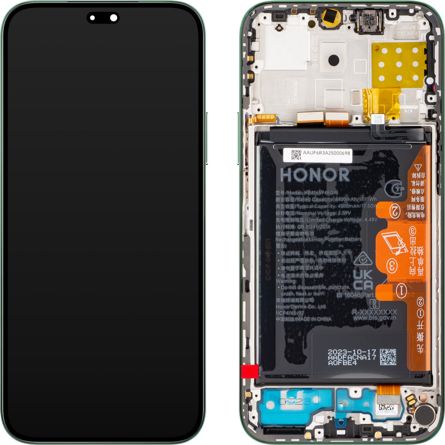Display / Touchscreen für Honor 200 Lite / X8b | mit Rahmen & Akku | Grün | Service Pack