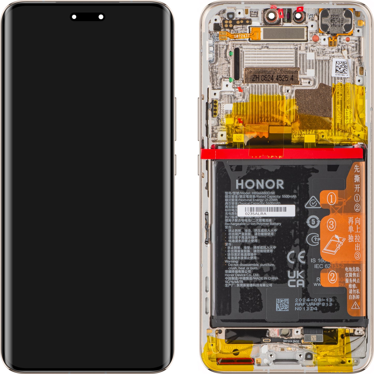 Touchscreen-Display Honor Magic6 Pro, mit Rahmen und Akku, Gold, Service Pack 0235ALRA